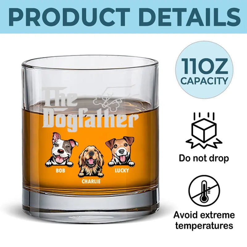 Custom Pet Name The Dogfather Gifts for Dog Dads - Personalized Whiskey Glass