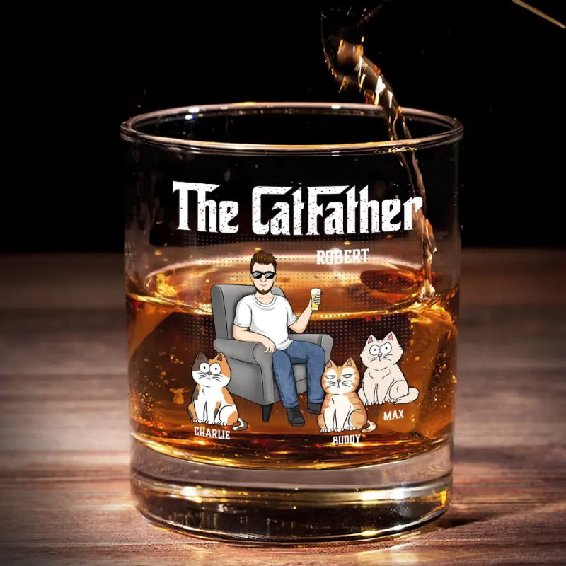 Custom Name Cat Dad Gifts - Personalized Whiskey Glass
