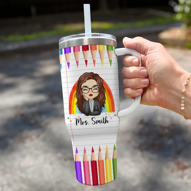 Custom Name Teacher Gifts for Educators - Personalized 40 Oz Tumbler With Handle