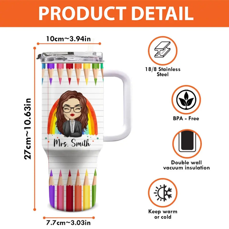 Custom Name Teacher Gifts for Educators - Personalized 40 Oz Tumbler With Handle