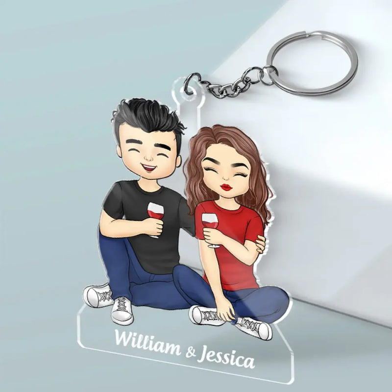 Custom Name Couple Wine Lover Gifts - Personalized Acrylic Keychain