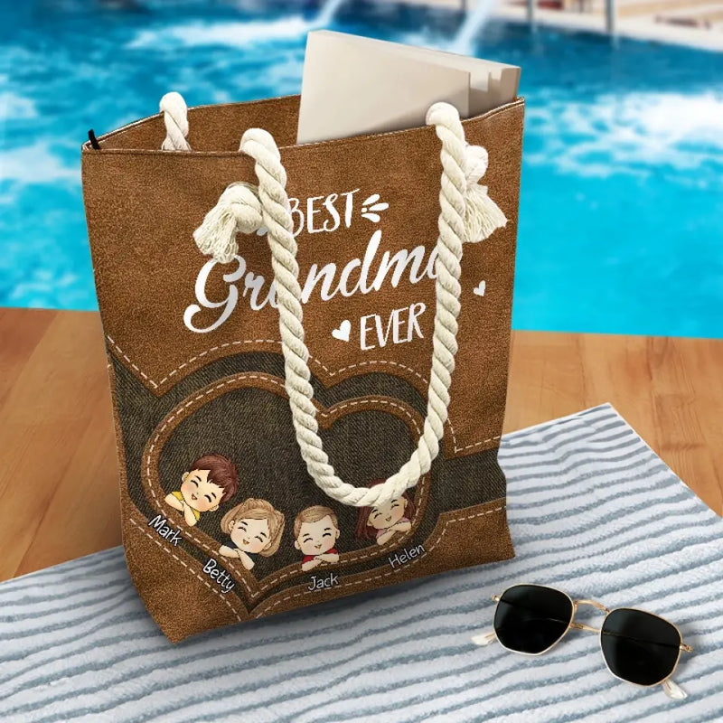 Custom Name Best Grandma Gifts - Personalized Beach Bag