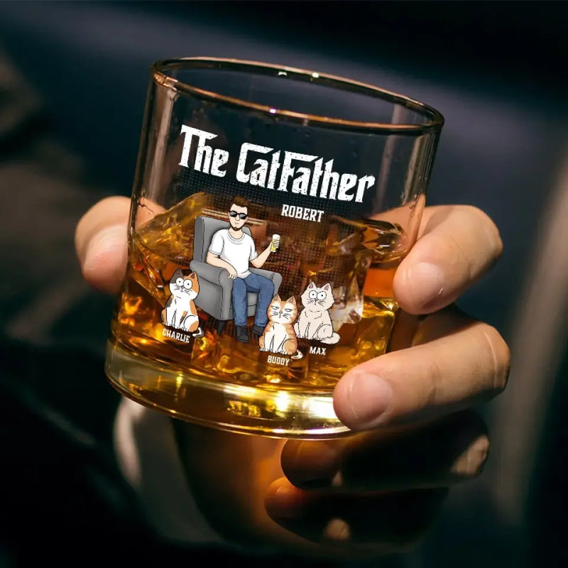 Custom Name Cat Dad Gifts - Personalized Whiskey Glass