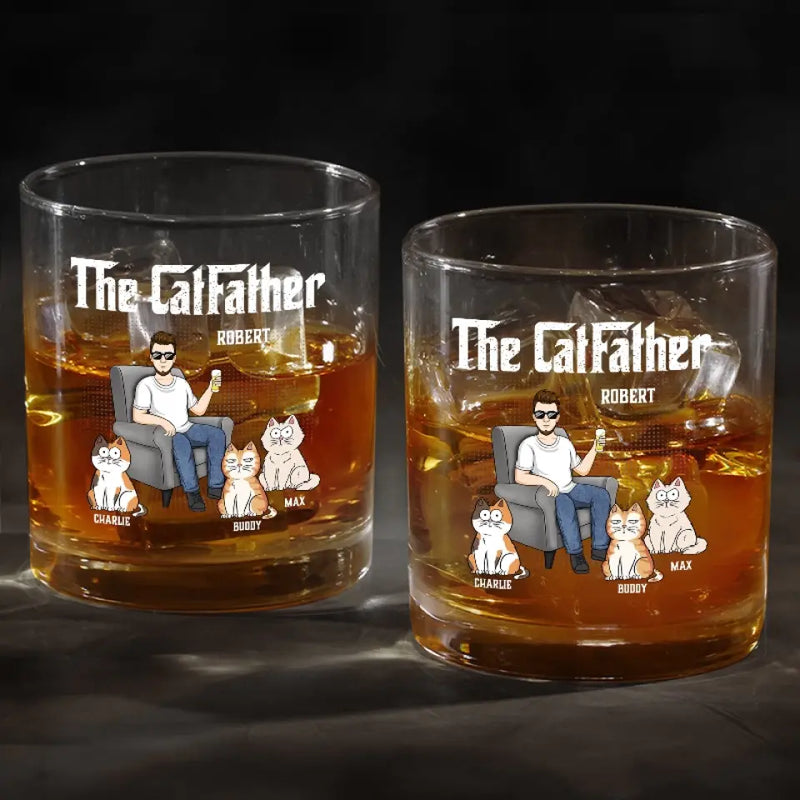 Custom Name Cat Dad Gifts - Personalized Whiskey Glass