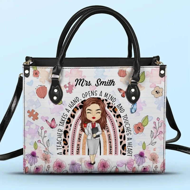 Custom Name Teacher Gifts for Educators - Personalized Leather Handbag