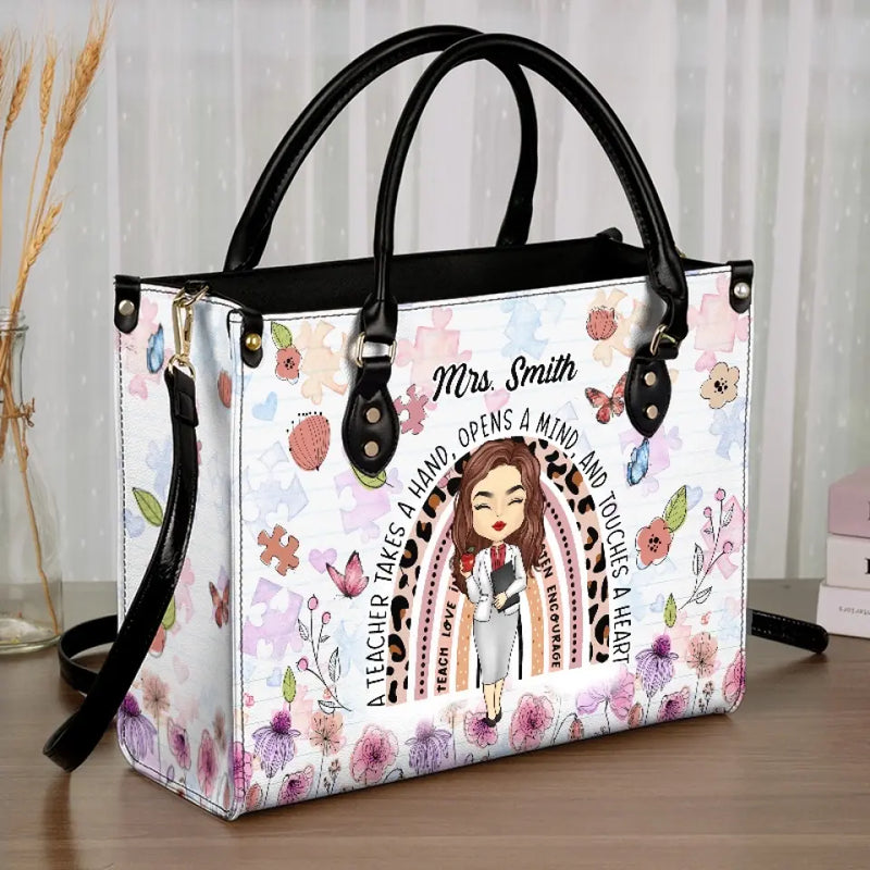 Custom Name Teacher Gifts for Educators - Personalized Leather Handbag