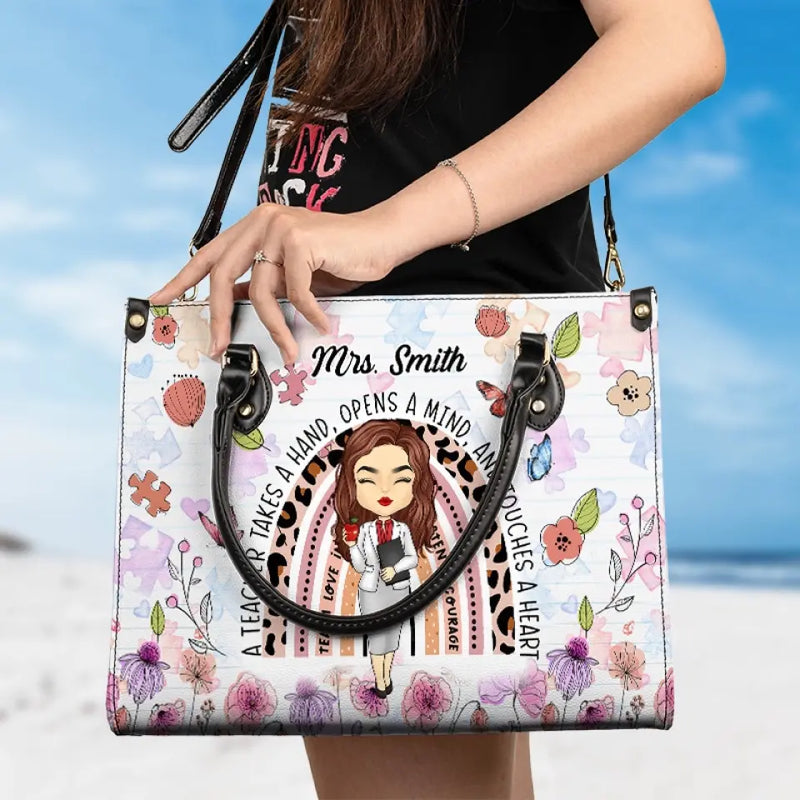 Custom Name Teacher Gifts for Educators - Personalized Leather Handbag