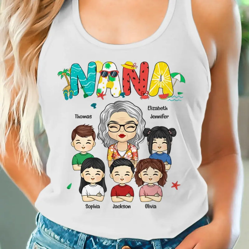 Custom Name Mama Family Gifts for Women - Personalized Racer Back Tank Top