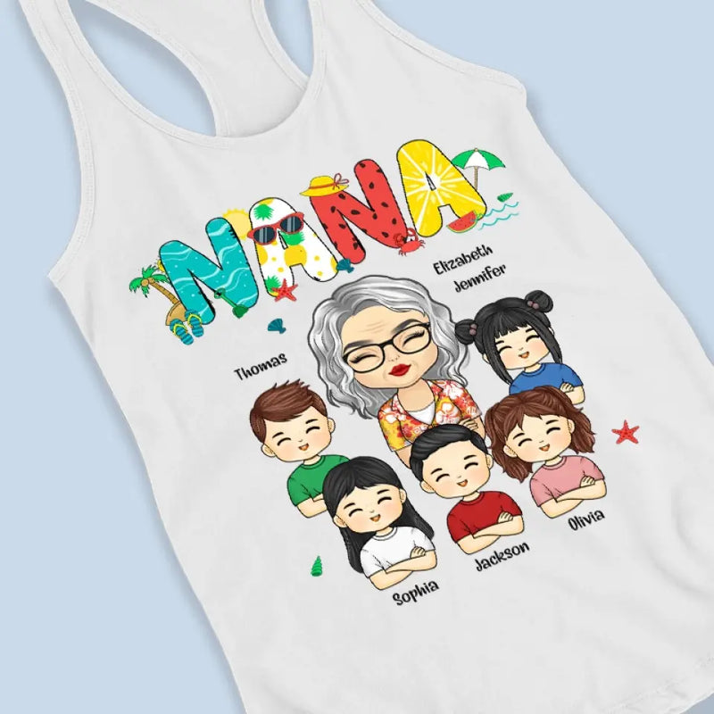 Custom Name Mama Family Gifts for Women - Personalized Racer Back Tank Top