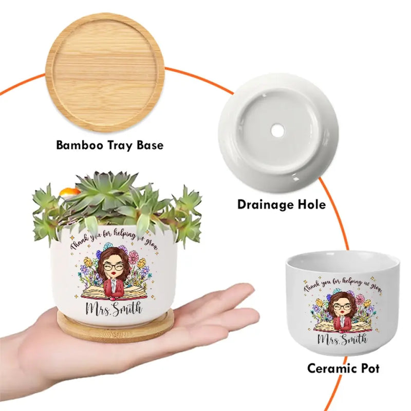 Custom Name Teacher Appreciation Gifts - Personalized Ceramic Plant Pot