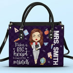 Custom Name Teacher Gifts With Big Heart Quote - Personalized Leather Handbag