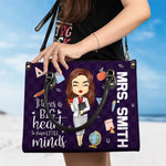 Custom Name Teacher Gifts With Big Heart Quote - Personalized Leather Handbag