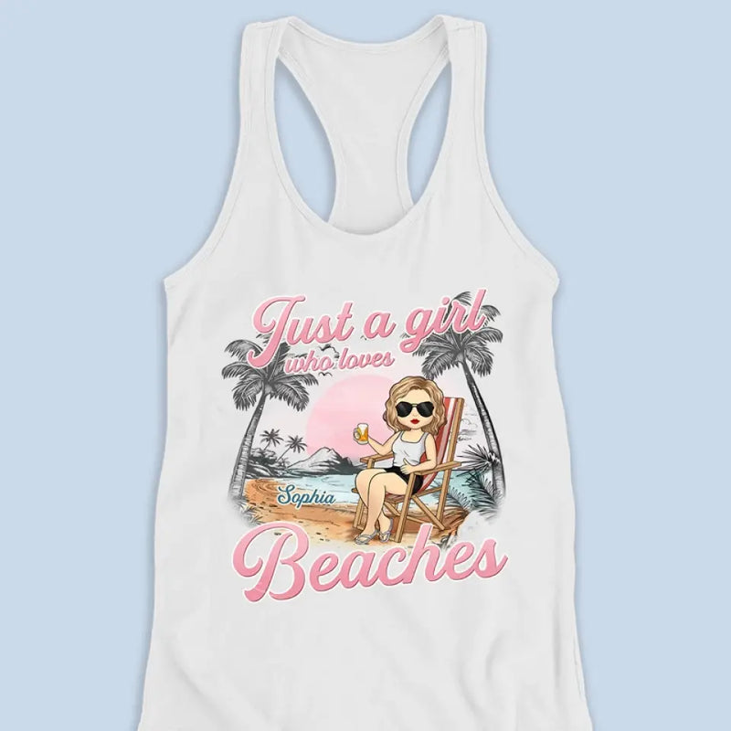 Custom Name Beach Lover Gifts for Women - Personalized Racer Back Tank Top
