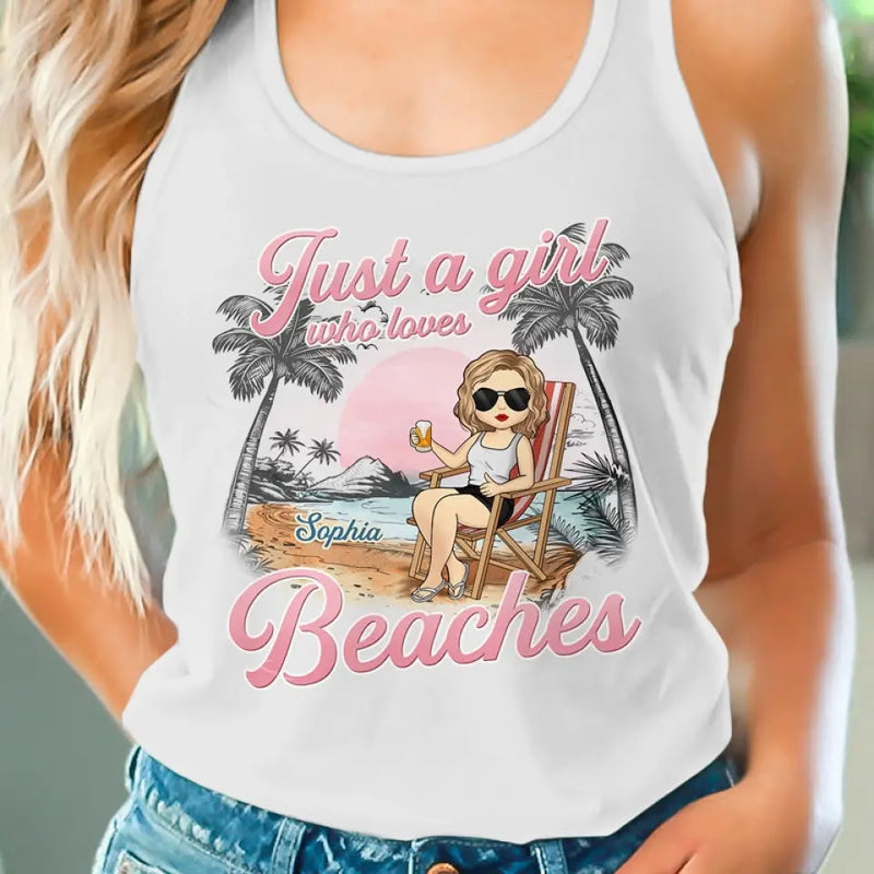 Custom Name Beach Lover Gifts for Women - Personalized Racer Back Tank Top