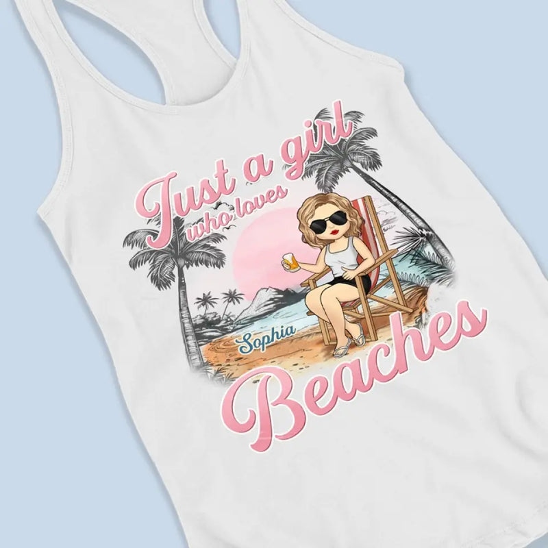 Custom Name Beach Lover Gifts for Women - Personalized Racer Back Tank Top