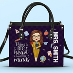 Custom Name Teacher Gifts With Big Heart Quote - Personalized Leather Handbag