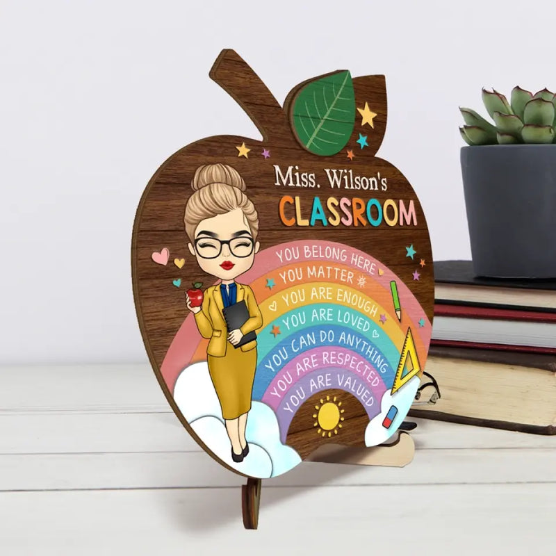Welcome To My Classroom - Teacher Personalized Custom 2-Layered Wooden Plaque With Stand - Gift For Teacher