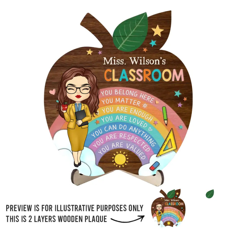 Welcome To My Classroom - Teacher Personalized Custom 2-Layered Wooden Plaque With Stand - Gift For Teacher