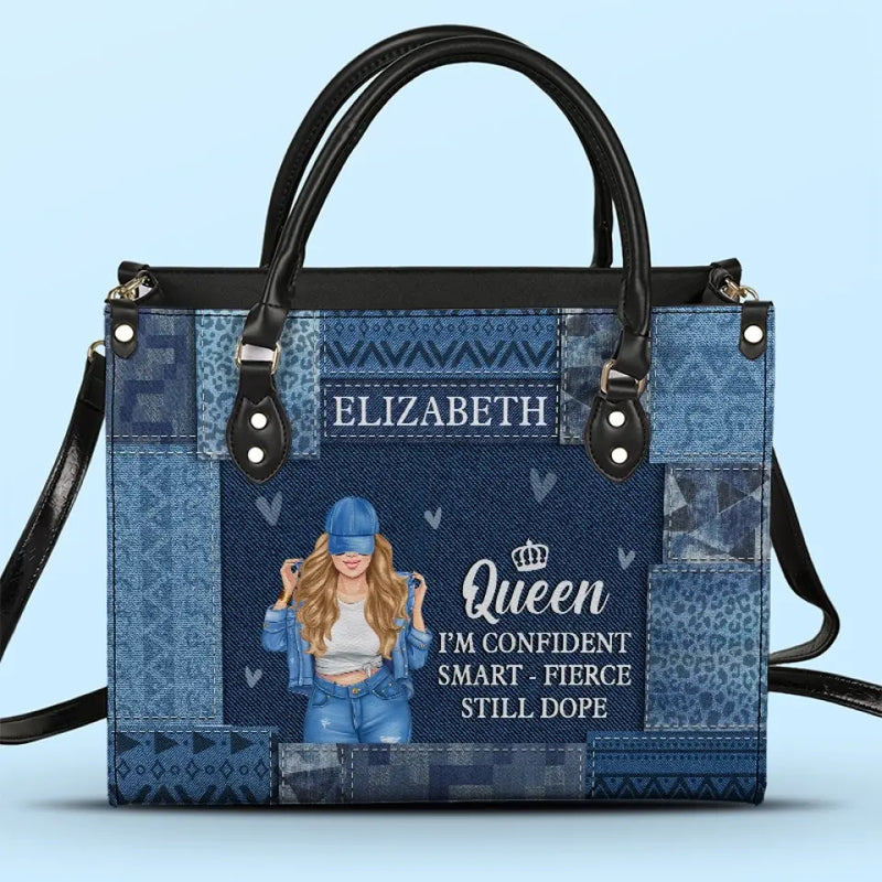 Custom Name Queen Affirmation Gifts for Women - Personalized Leather Handbag