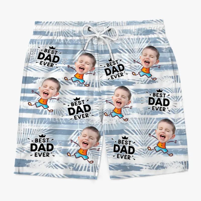 Custom Photo Best Man Ever - Family Personalized Custom Tropical Hawaiian Aloha Men Beach Shorts - Summer Vacation Gift For Dad, Grandpa