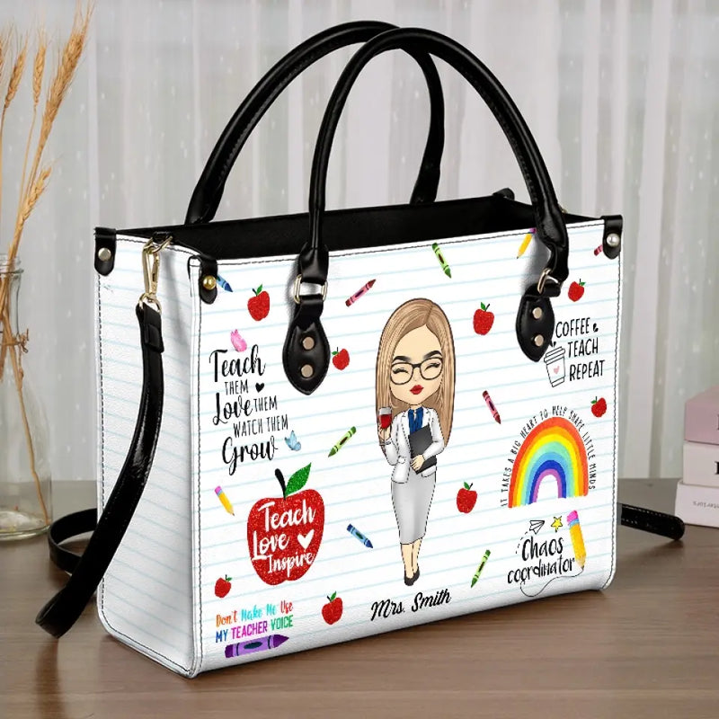 Thank You For Helping Me Shine - Teacher Personalized Custom Leather Handbag - Gift For Teacher