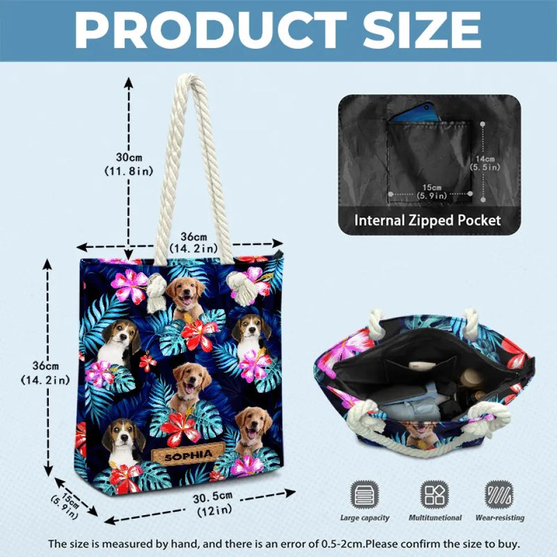 Custom Name Tropical Dog Gifts for Pet Lovers - Personalized Beach Bag