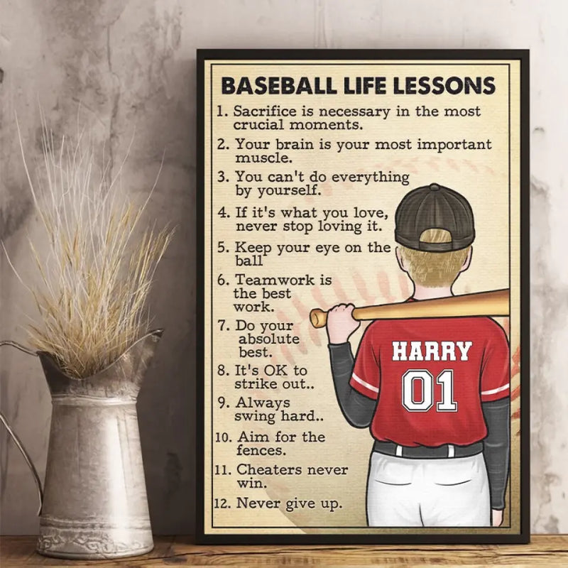 Custom Name Baseball Life Lessons Gifts for Baseball Players - Personalized Poster