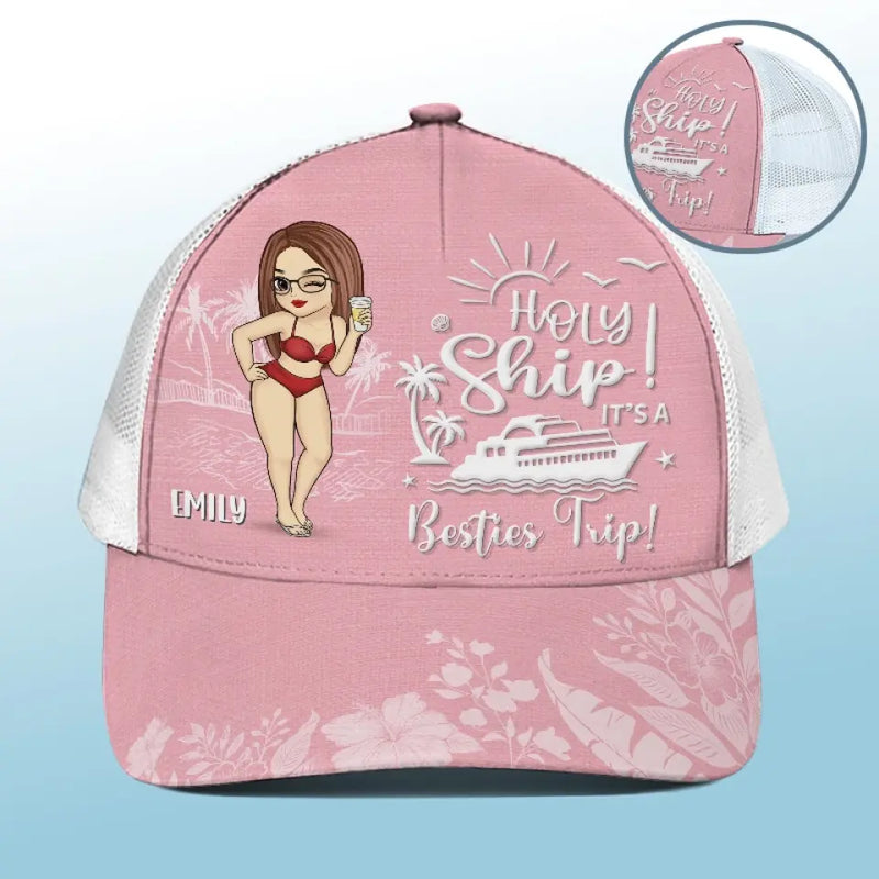 Custom Name Cruise Besties Trip Gifts for Women - Personalized Mesh-back Baseball Cap