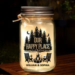 Custom Name Camping Gifts for Couples - Personalized Mason Jar Light