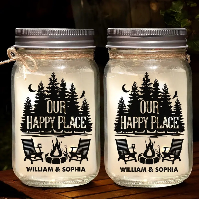 Custom Name Camping Gifts for Couples - Personalized Mason Jar Light