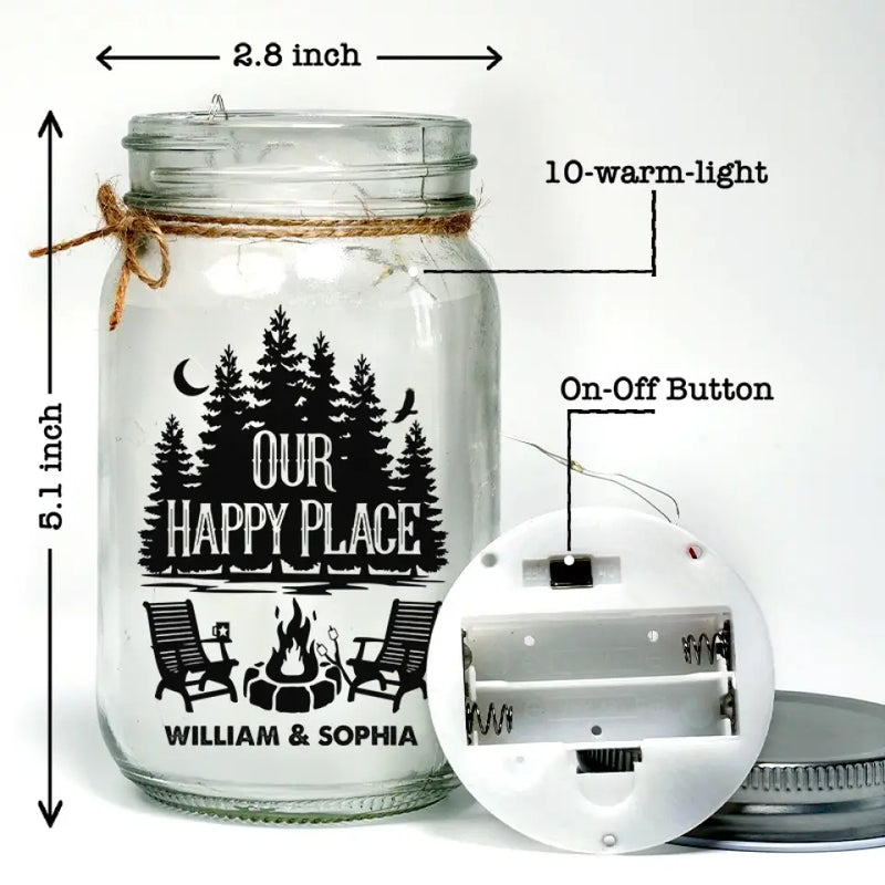 Custom Name Camping Gifts for Couples - Personalized Mason Jar Light