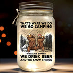 Custom Name Camping Beer Gifts for Couples - Personalized Mason Jar Light