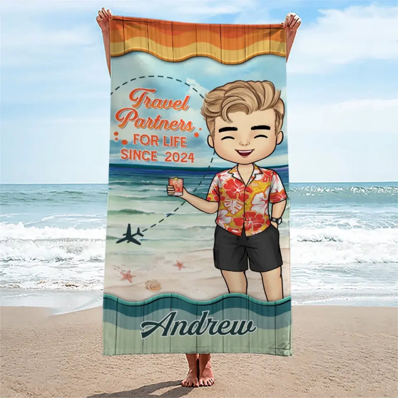 Custom Name Travel Partners Gifts for Couples - Personalized Beach Towel