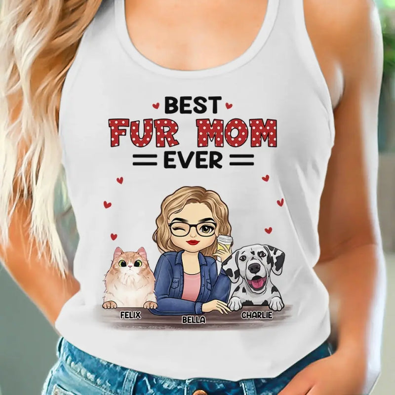 Custom Name Best Fur Mom Gifts for Pet Lovers - Personalized Racer Back Tank Top