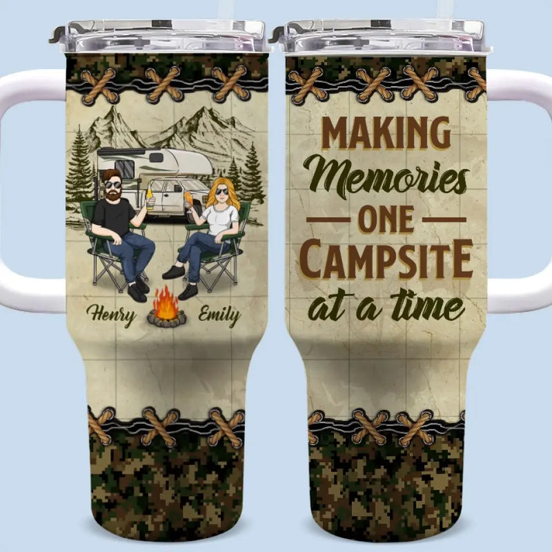 Custom Name Camping Gifts for Couples - Personalized 40 Oz Tumbler With Handle