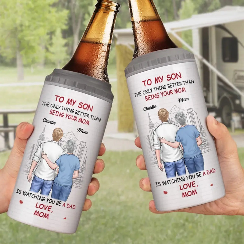 Custom Name New Dad Gifts from Mom - Personalized Can Cooler