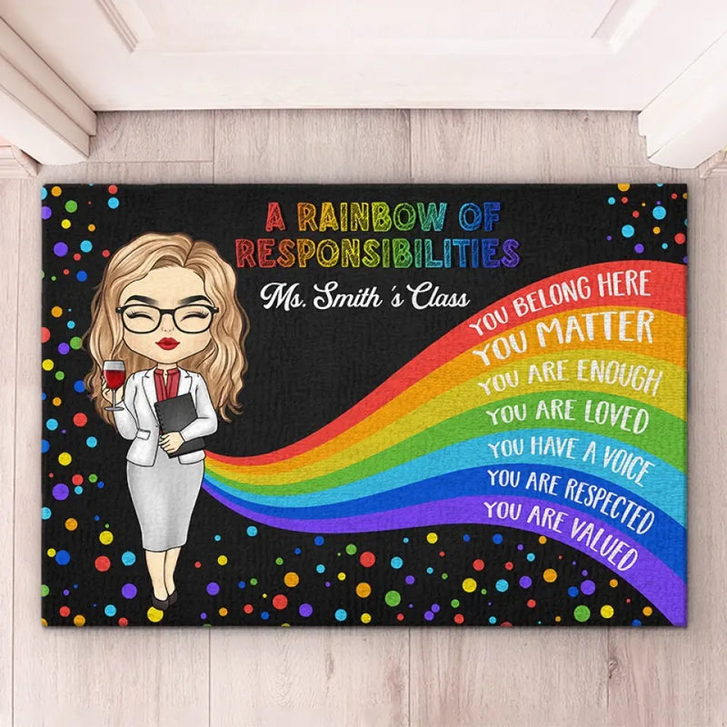 Custom Name Rainbow Teacher Classroom Decor - Personalized Doormat