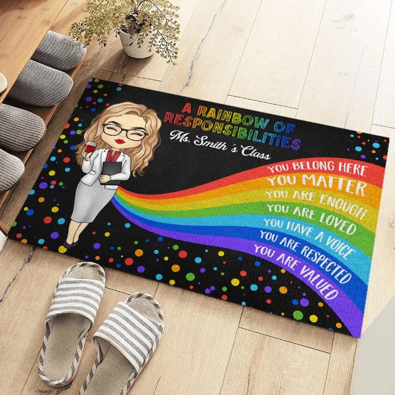 Custom Name Rainbow Teacher Classroom Decor - Personalized Doormat
