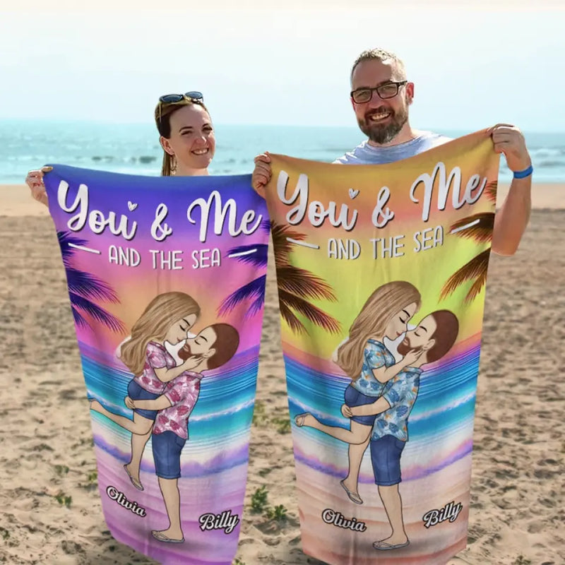 Custom Name You and Me Beach Gifts for Couples - Personalized Beach Towel