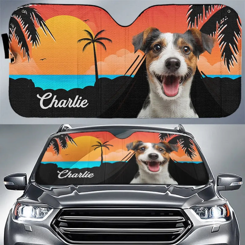Custom Pet Photo Tropical Dog Gifts for Dog Lovers - Personalized Auto Sunshade