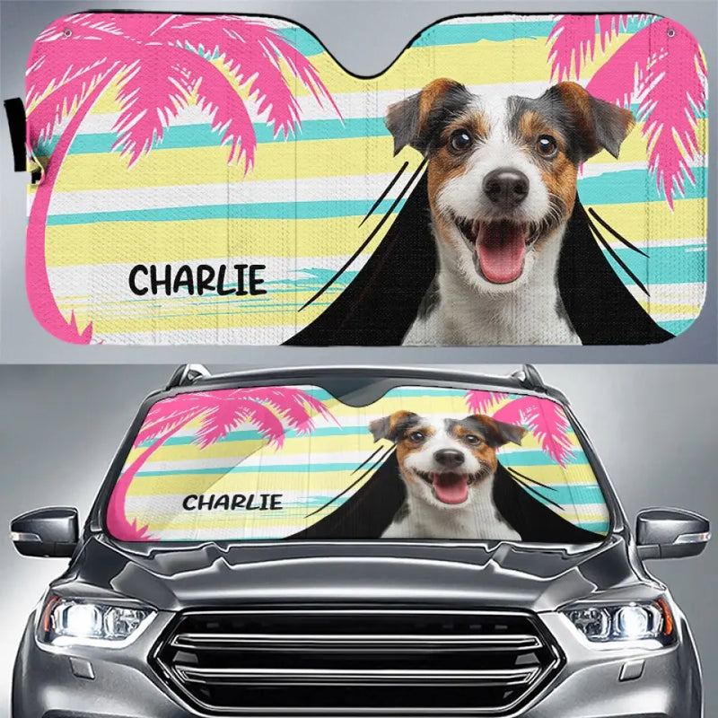 Custom Pet Photo Tropical Dog Gifts for Dog Lovers - Personalized Auto Sunshade