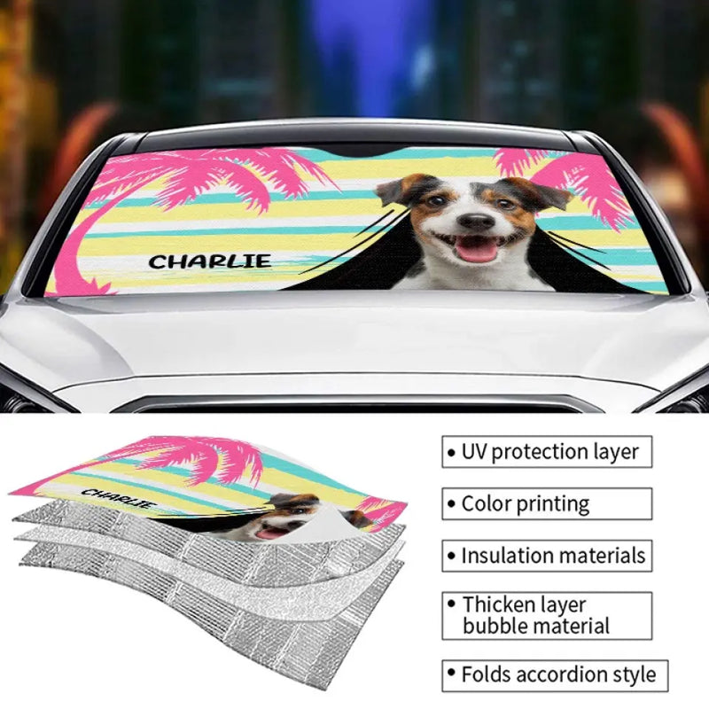 Custom Pet Photo Tropical Dog Gifts for Dog Lovers - Personalized Auto Sunshade