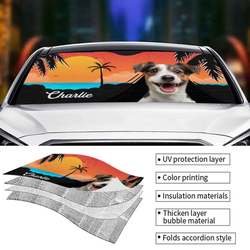 Custom Pet Photo Tropical Dog Gifts for Dog Lovers - Personalized Auto Sunshade