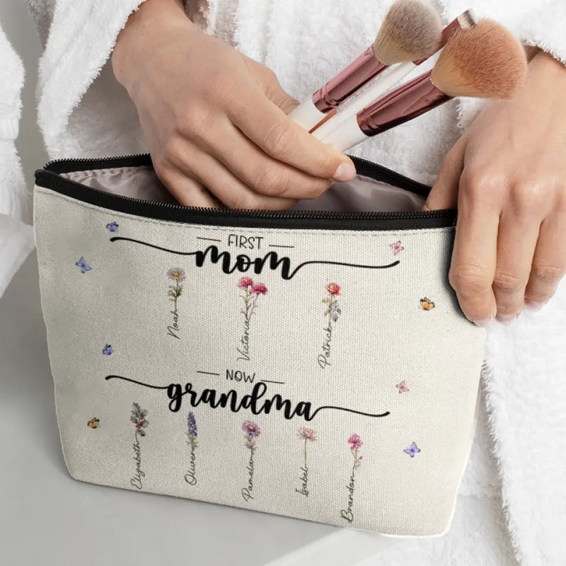 Custom Name First Mom Now Grandma Family Gift - Personalized Cosmetic Bag