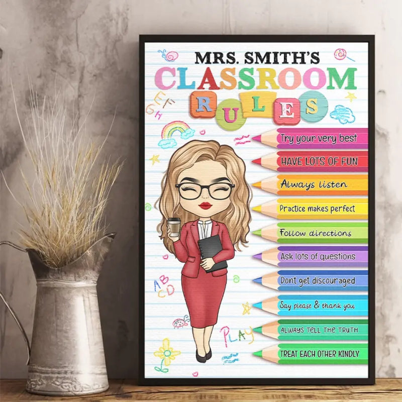 Custom Name Classroom Rules Gifts for Teachers - Personalized Poster