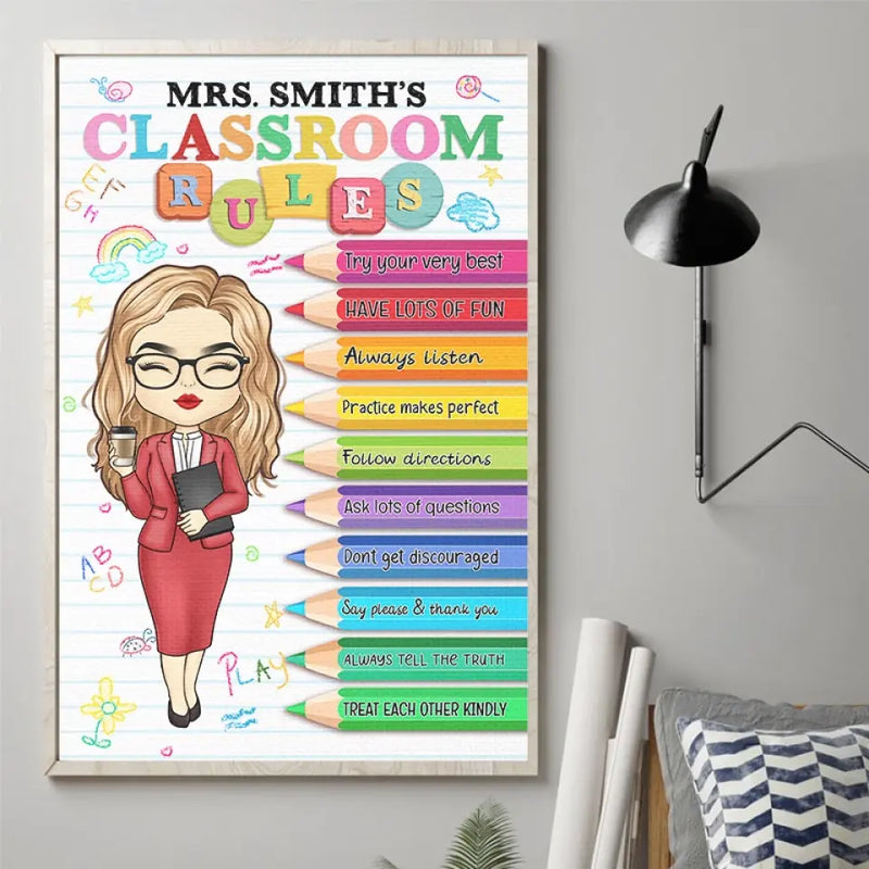 Custom Name Classroom Rules Gifts for Teachers - Personalized Poster