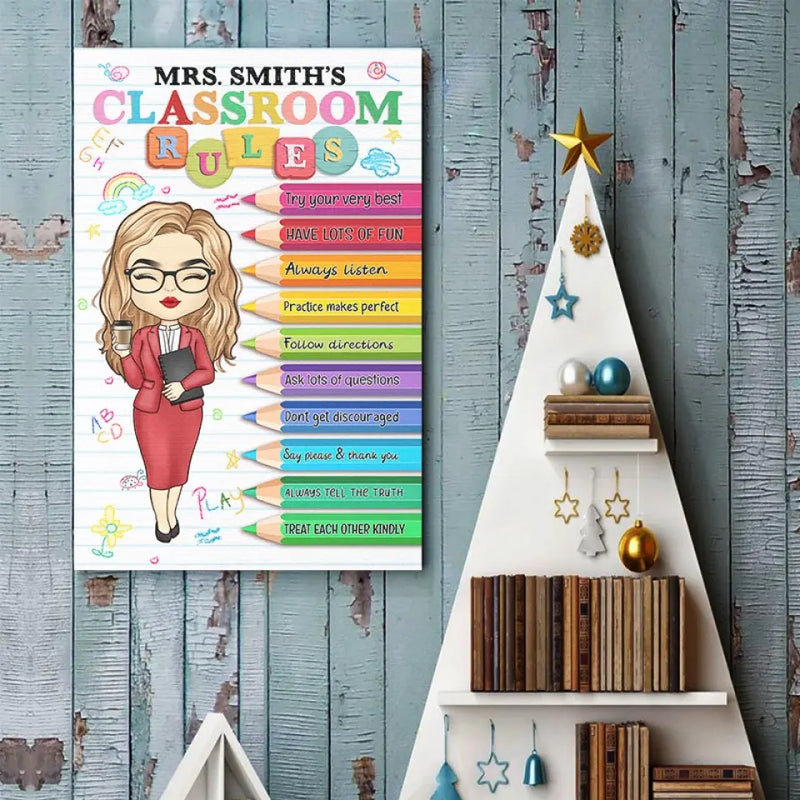 Custom Name Classroom Rules Gifts for Teachers - Personalized Poster