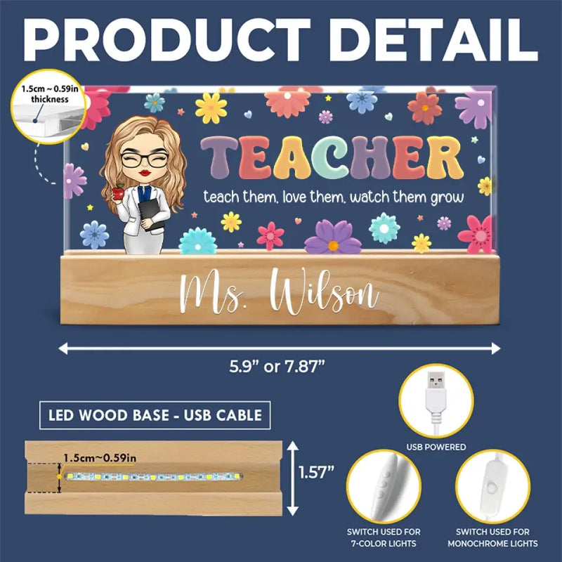 Custom Name Teacher Appreciation Gifts for Educators - Personalized Acrylic Letters Night Light