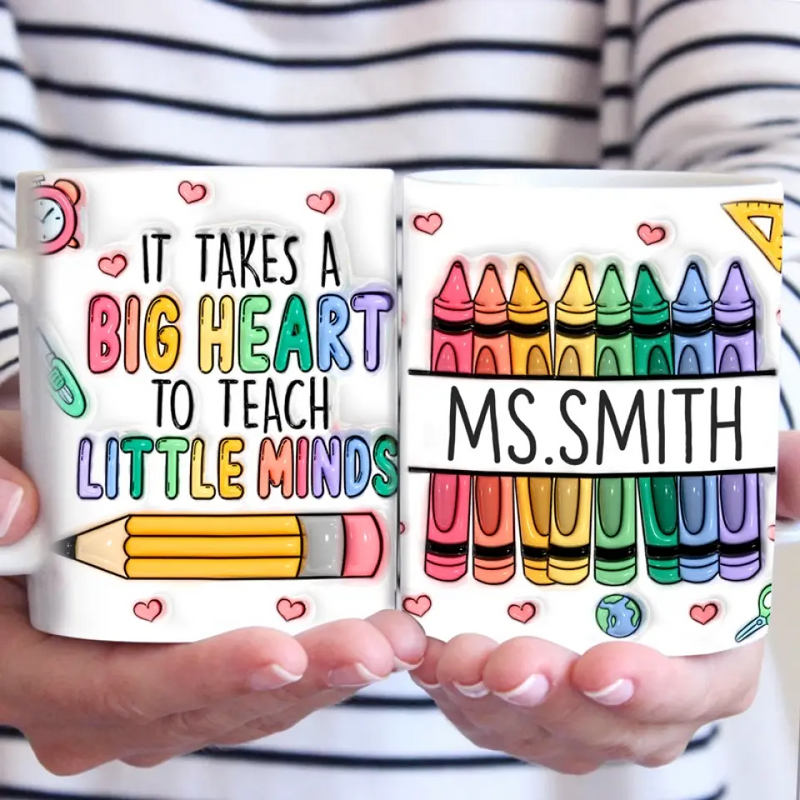 Custom Name Big Heart Teacher Gifts - Personalized Mugs