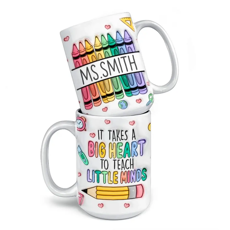 Custom Name Big Heart Teacher Gifts - Personalized Mugs